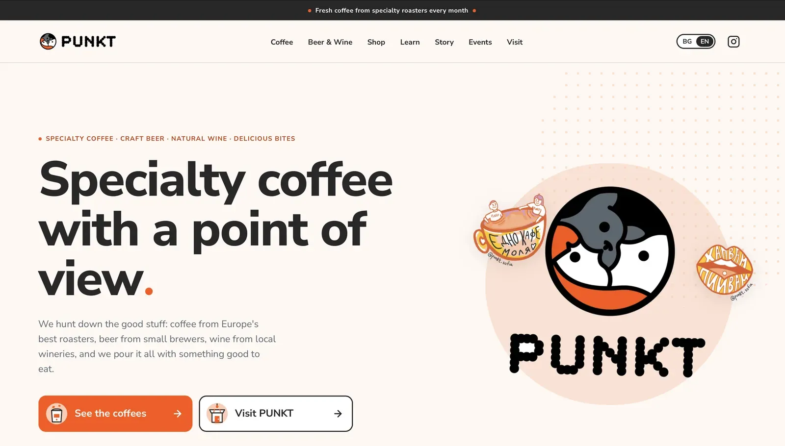 PUNKT homepage: specialty coffee with a point of view