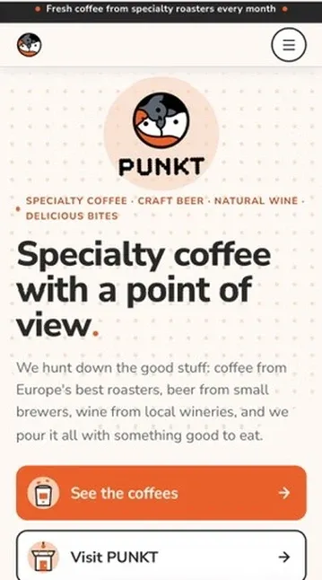 PUNKT homepage on a phone